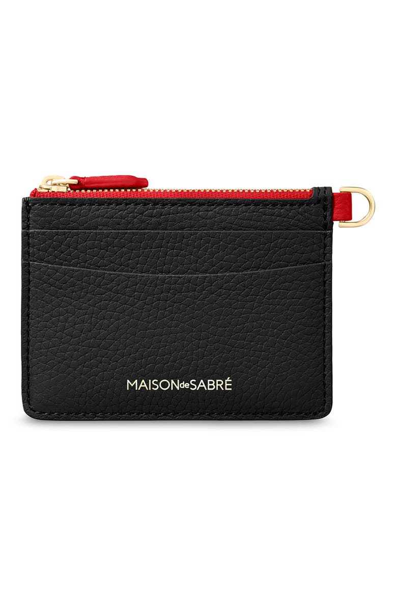Leather Zipped Card Pouch, Main, color, Rouge Noir