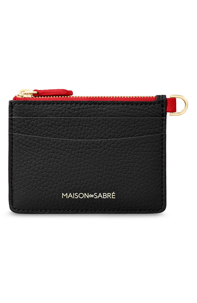 MAISON de SABRÉ Leather Zipped Card Pouch, Main, color, Rouge Noir