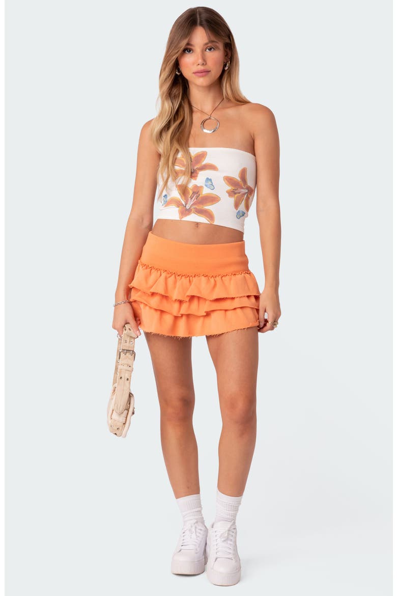 Martina Tiered Ruffle Stretch Cotton French Terry Skirt, Alternate, color, ORANGE