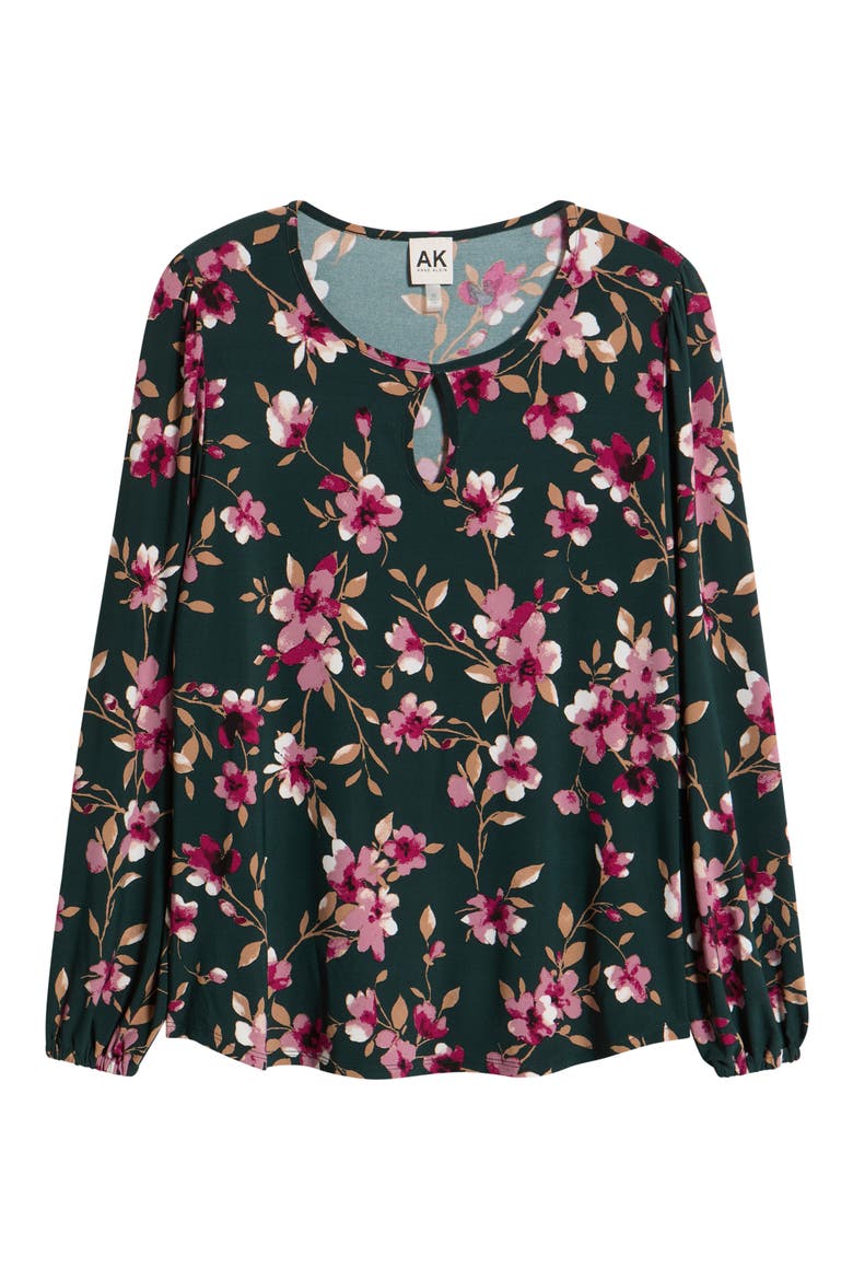 Floral Keyhole Long Sleeve Top, Alternate, color, TREELINE MULTI