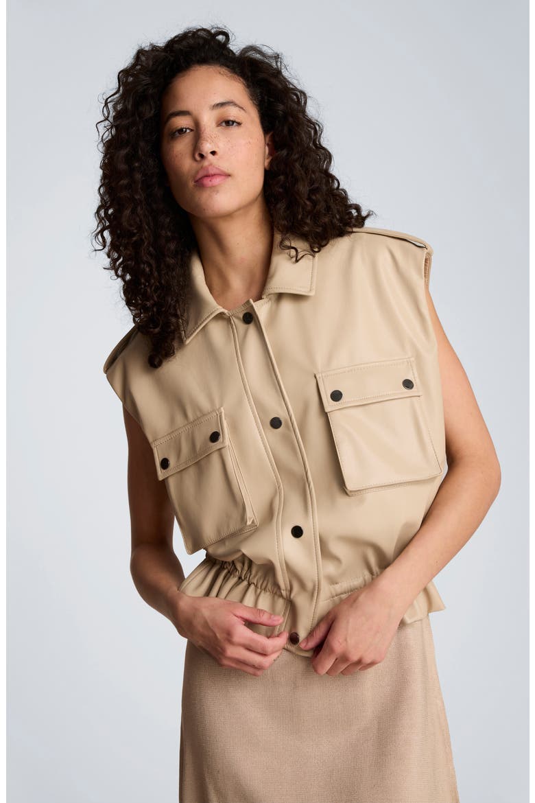 Snap Front Drawcord Waist Faux Leather Jacket, Alternate, color, TIMELESS TAUPE