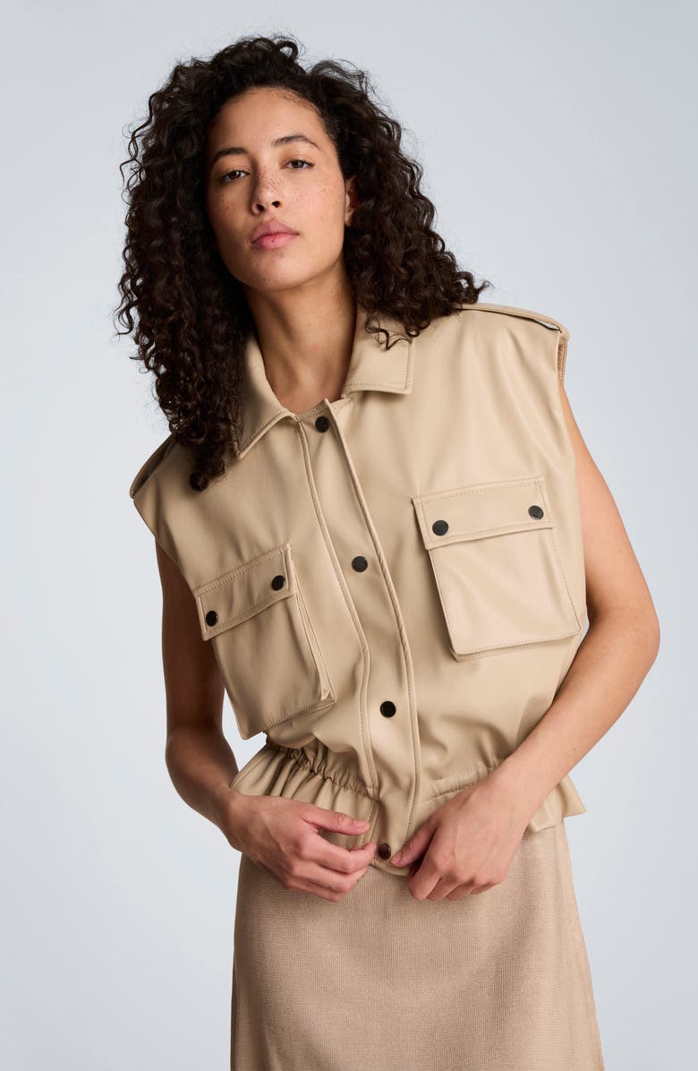 Kenneth Cole Snap Front Drawcord Waist Faux Leather Jacket, Alternate, color, Timeless Taupe