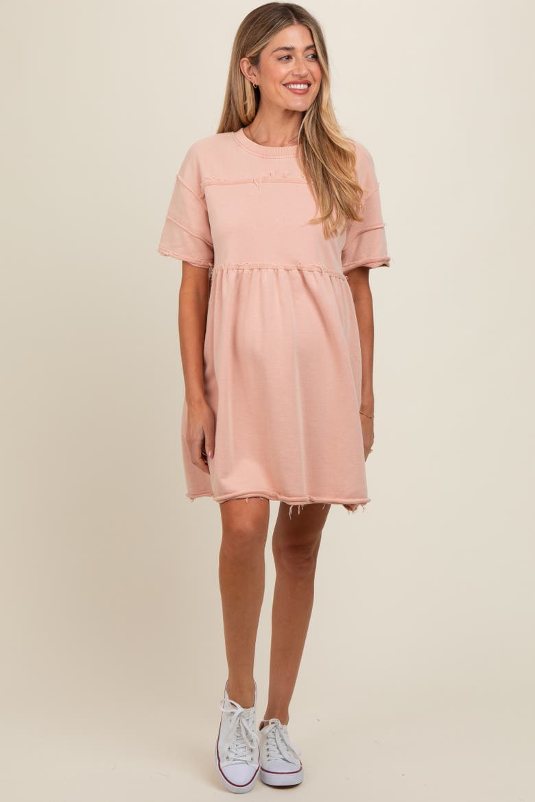 Raw Hem Short Sleeve Dress, Alternate, color, Mauve