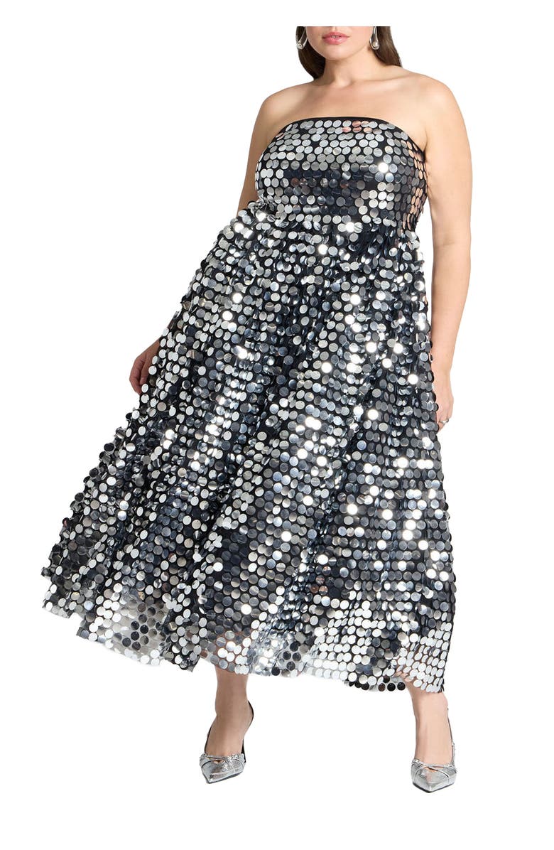 ELOQUII Paillette Dress With Big Skirt, Main, color, 
