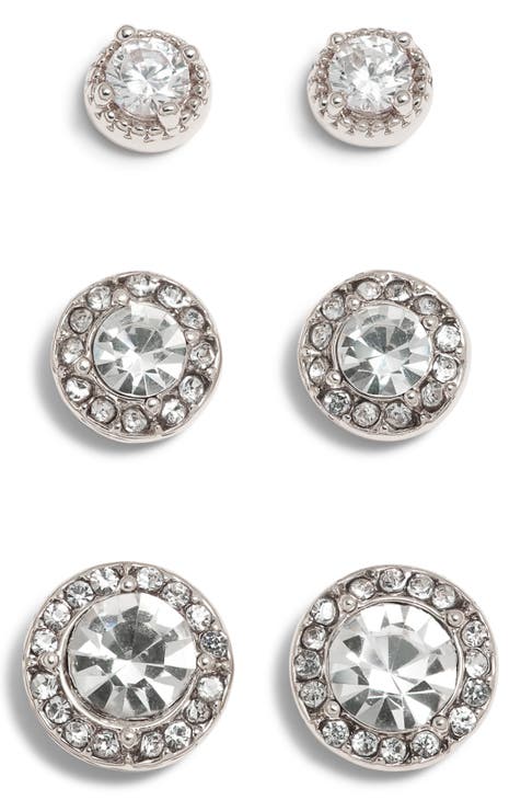 3-Pack Round Crystal Earrings