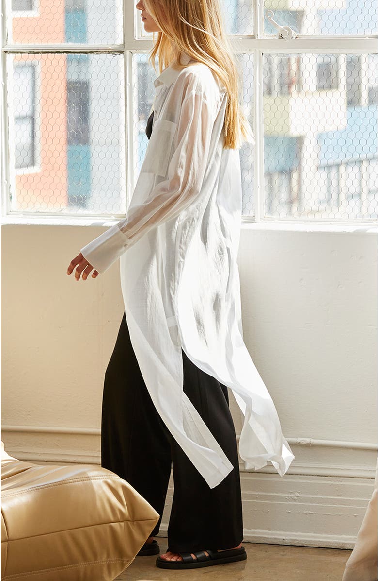 CRESCENT Long Line Sheer Button Up Top, Alternate, color,