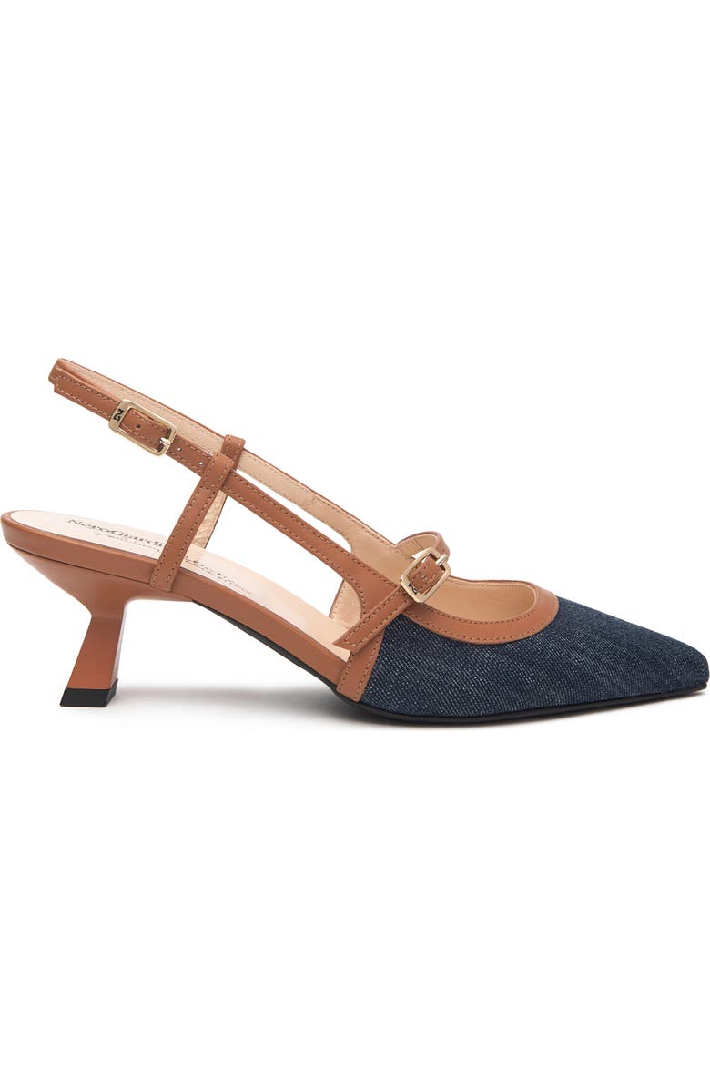 NeroGiardini Slingback Pointed Toe Pump, Alternate, color, Blue Jeans/ Cognac
