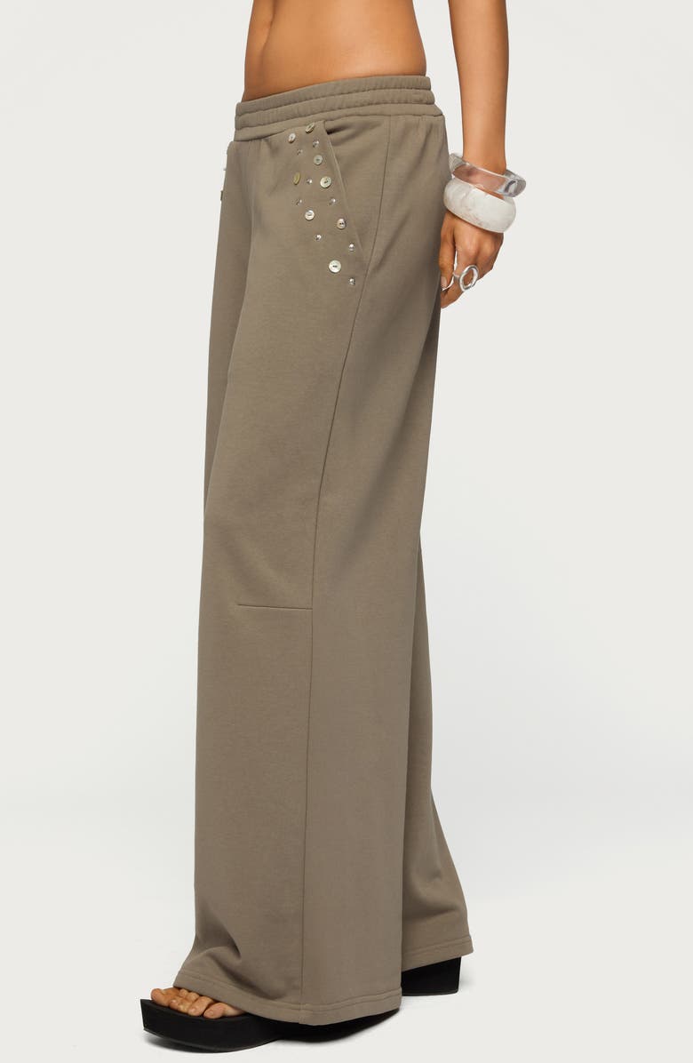 EDIKTED Zania Iridescent Button Sweatpants, Alternate, color, Taupe