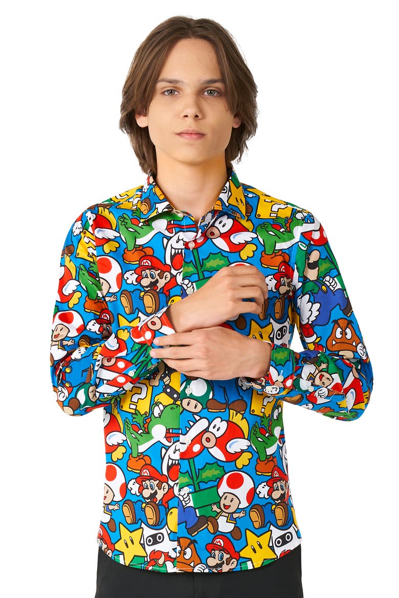 Kids' Super Mario Dress Shirt, Main, color, BLUE