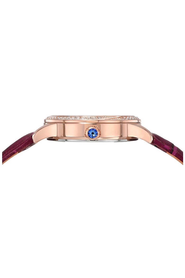 Ruby Sunray Croc Embossed Leather Strap Watch, 34mm, Alternate, color, ROSE/MERLOT