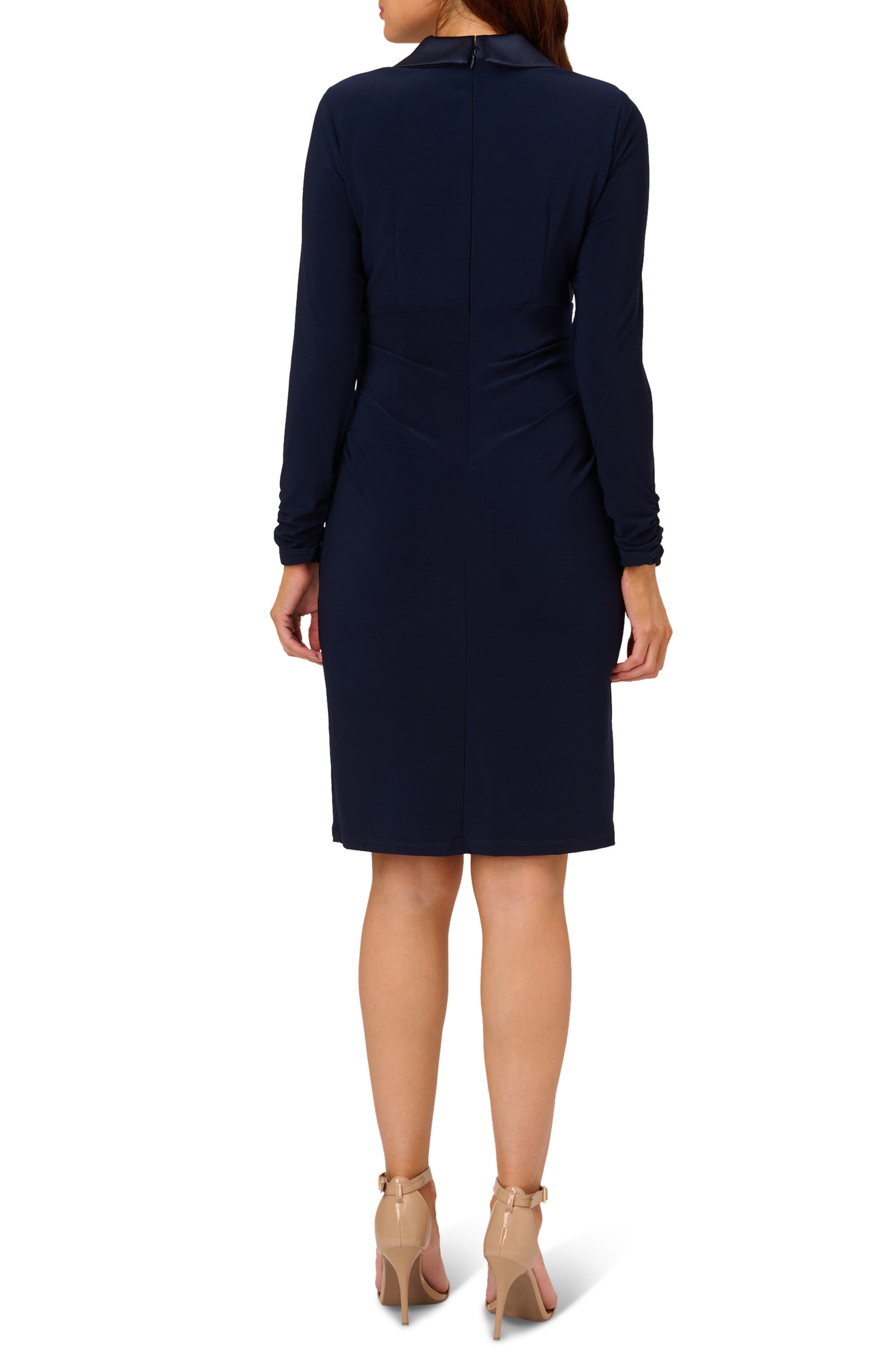 adrianna papell jersey and satin tuxedo sheath dress Adrianna Papell Long Sleeve Jersey Tuxedo Dress
