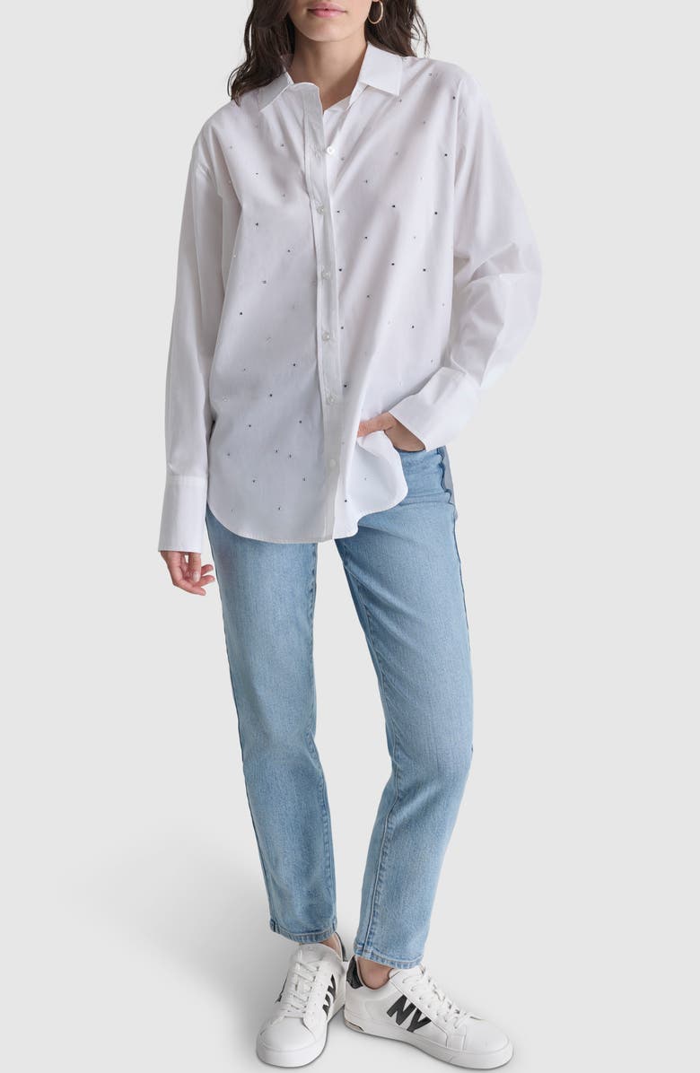 DKNY Jeans Rhinestone Cotton Button-Up Shirt, Alternate, color, 