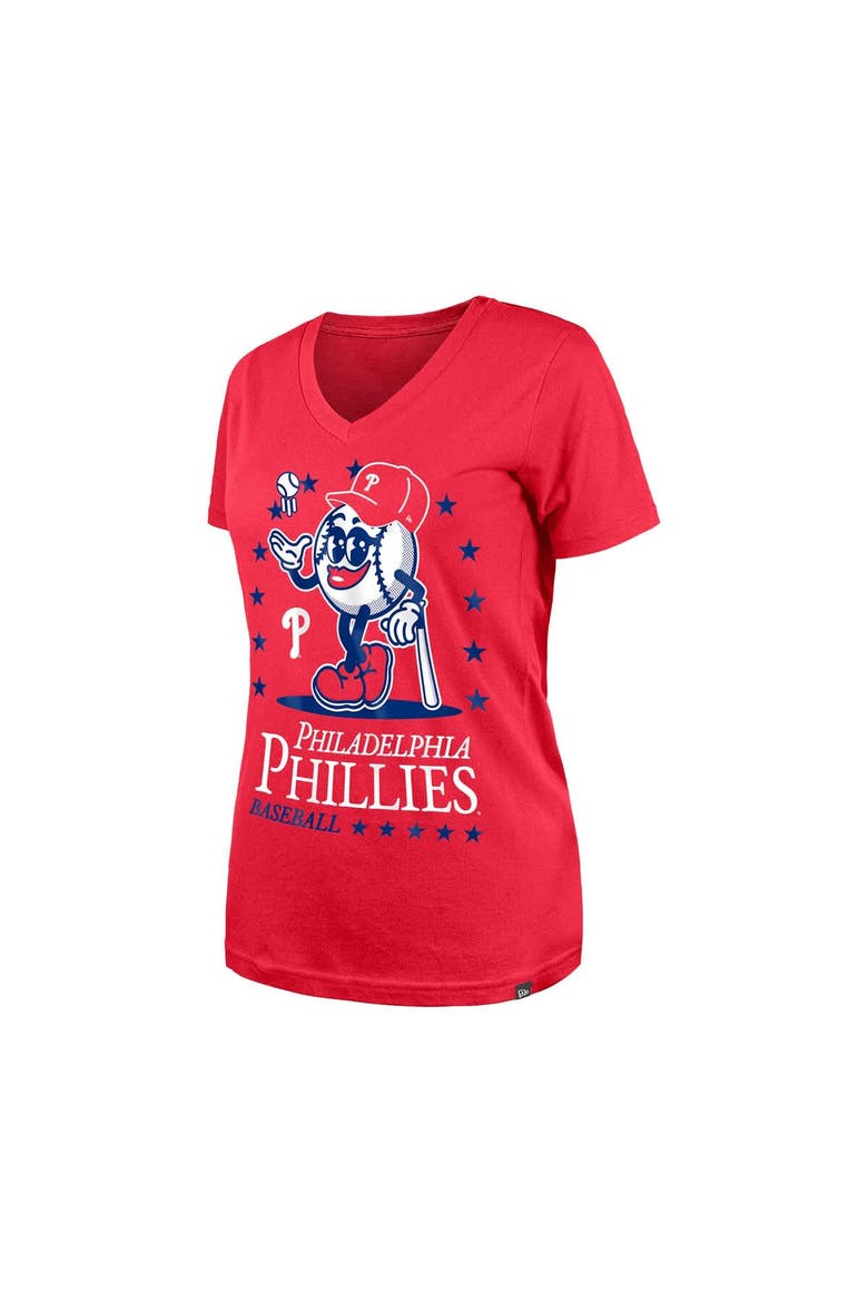 Women's New Era Red Philadelphia Phillies Little Miss 2 V-Neck T-Shirt, Alternate, color, Red