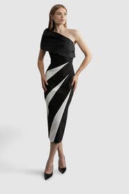 Karen Millen Petite One Shoulder Panel Midi Dress
