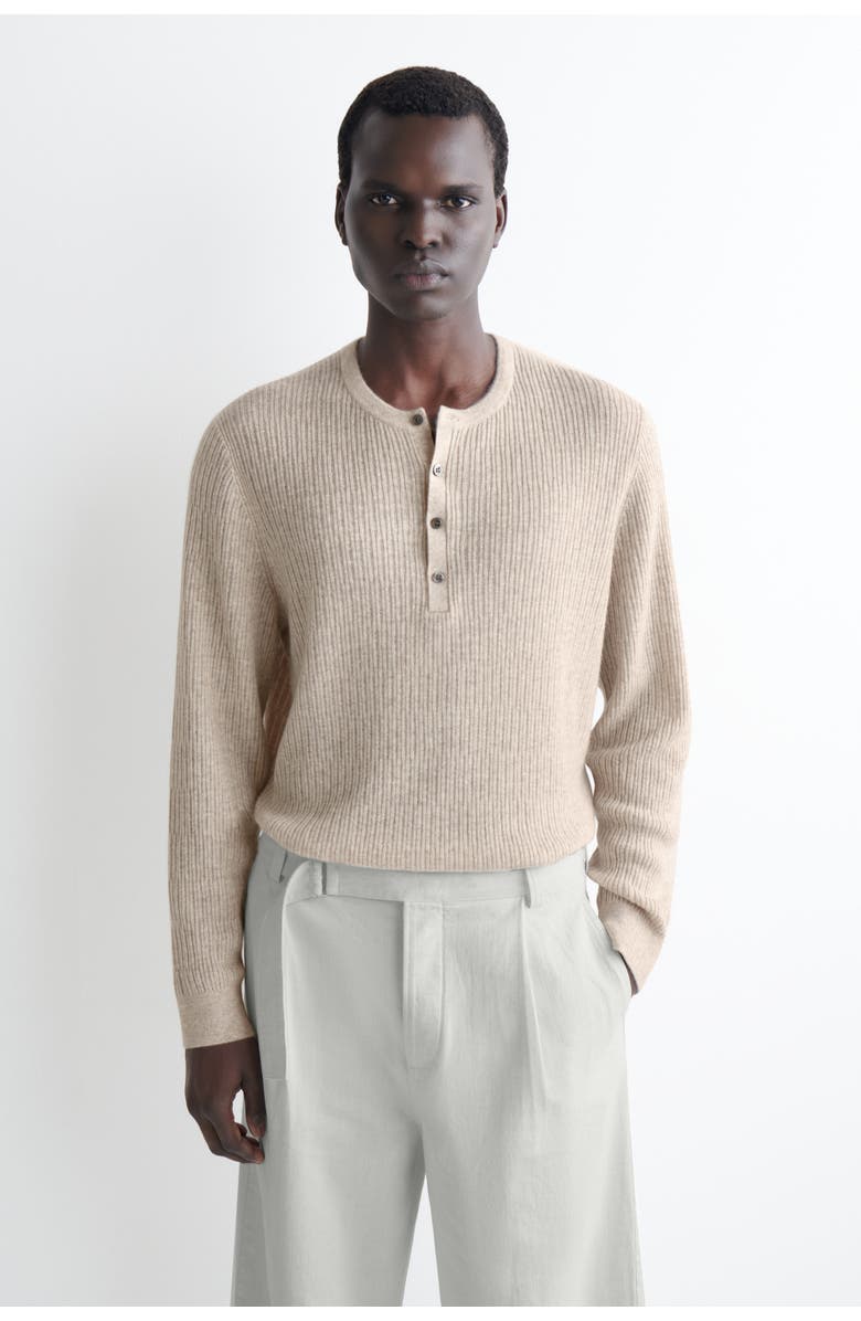 COS Cashmere-linen Henley T-shirt, Main, color, Beige Mélange