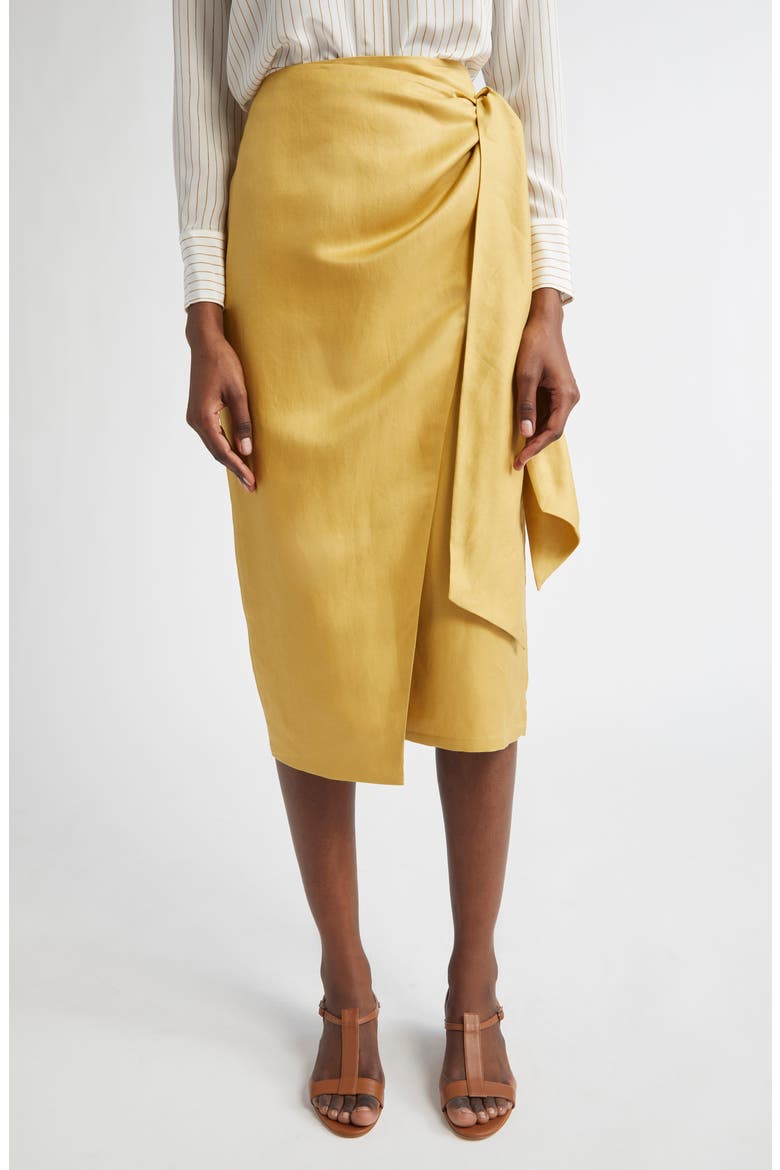 Tequila Linen & Silk Wrap Skirt, Main, color, YELLOW