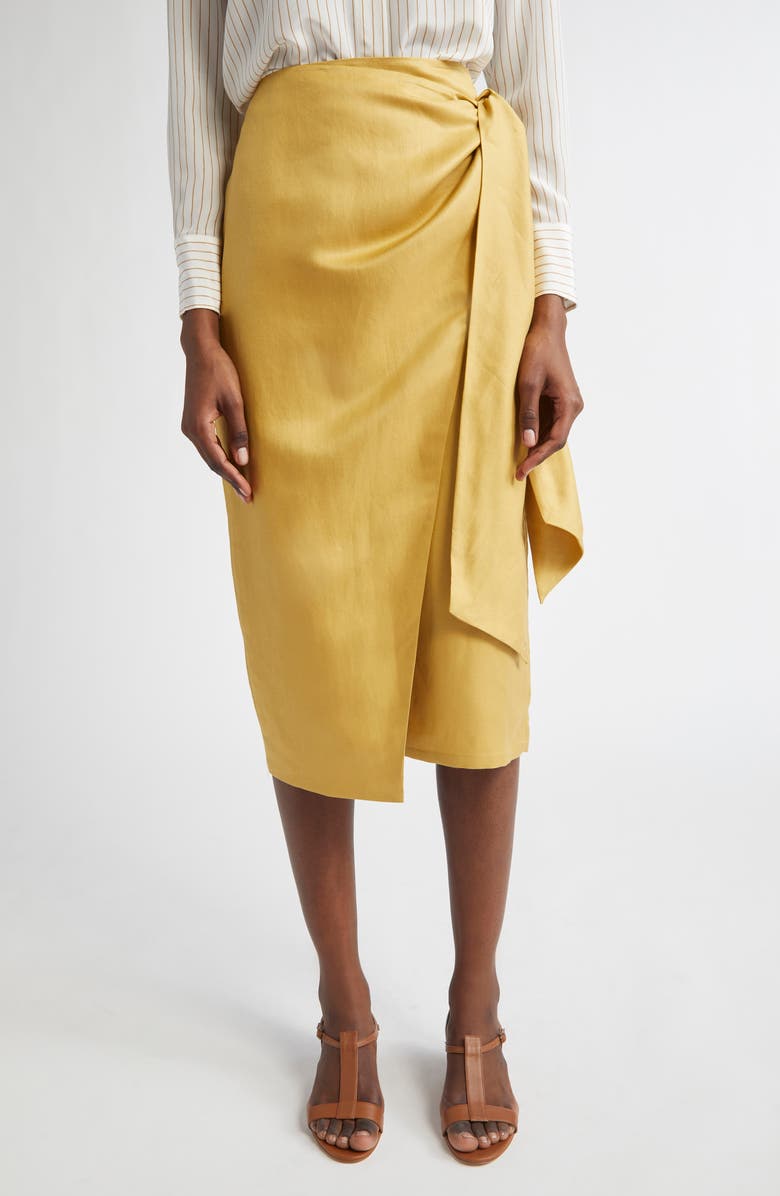 Max Mara Tequila Linen & Silk Wrap Skirt, Main, color, Yellow