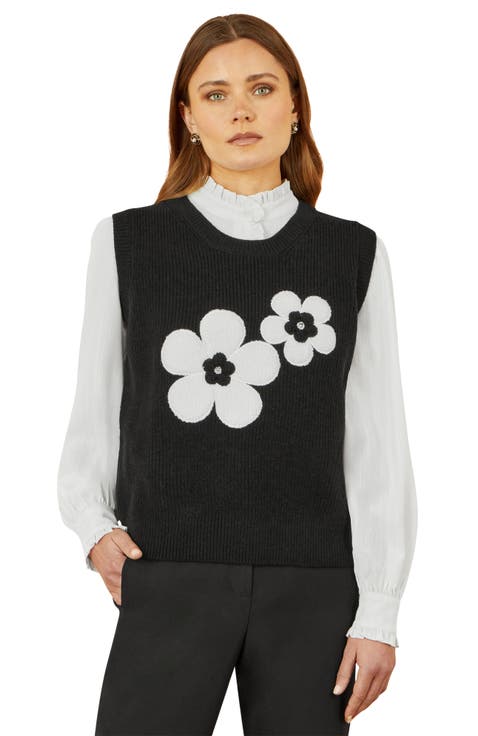 Knitted Floral Sleeveless Sweater Vest