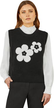 Yumi Knitted Floral Sleeveless Sweater Vest