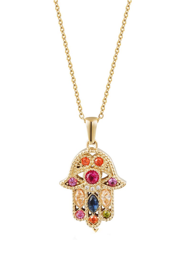Hamsa Pendant Necklace, Main, color, YELLOW
