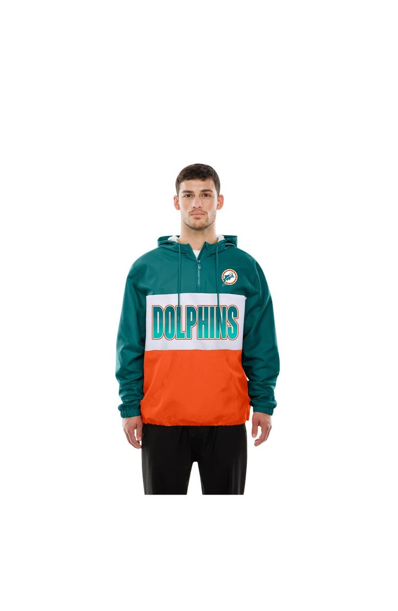 New Era Men's New Era Aqua Miami Dolphins Ripstop Quarter-Zip Hooded Windbreaker, Alternate, color, Aqua