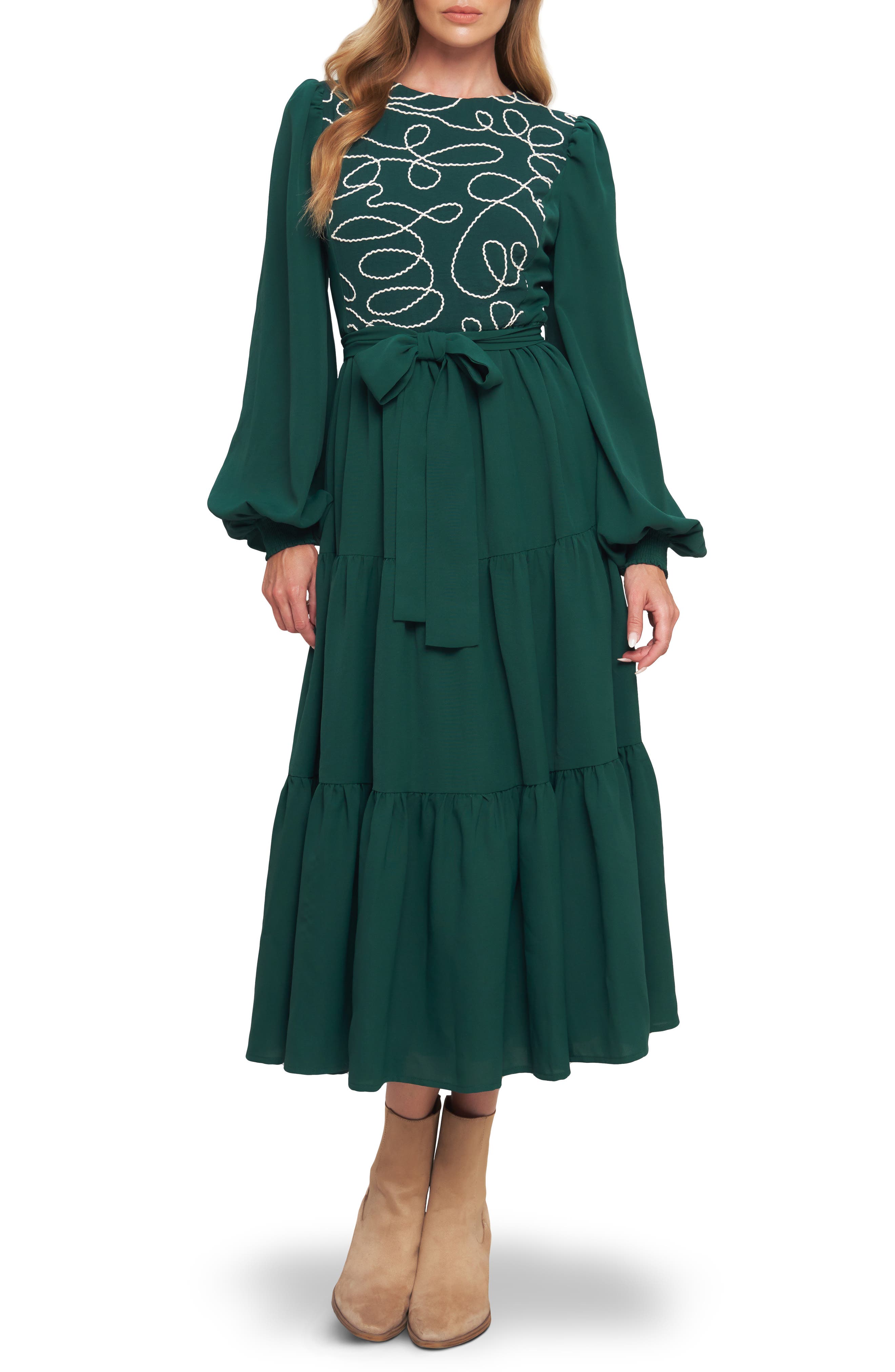 FLYING TOMATO Long Sleeve Solid Midi Dress