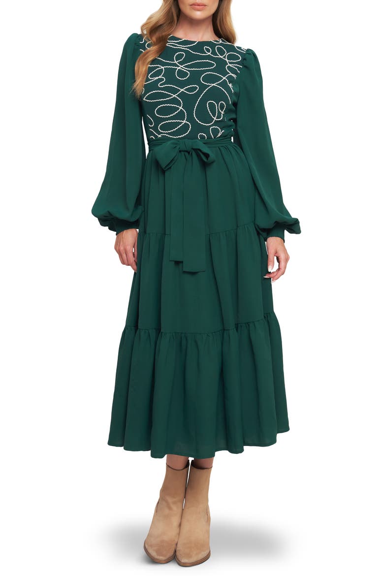 Long Sleeve Solid Midi Dress, Main, color, HUNTER GREEN