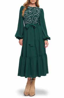 FLYING TOMATO Long Sleeve Solid Midi Dress