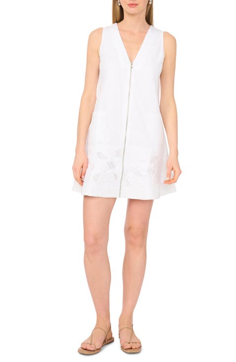 Zip Front Eyelet Embroidered Minidress
