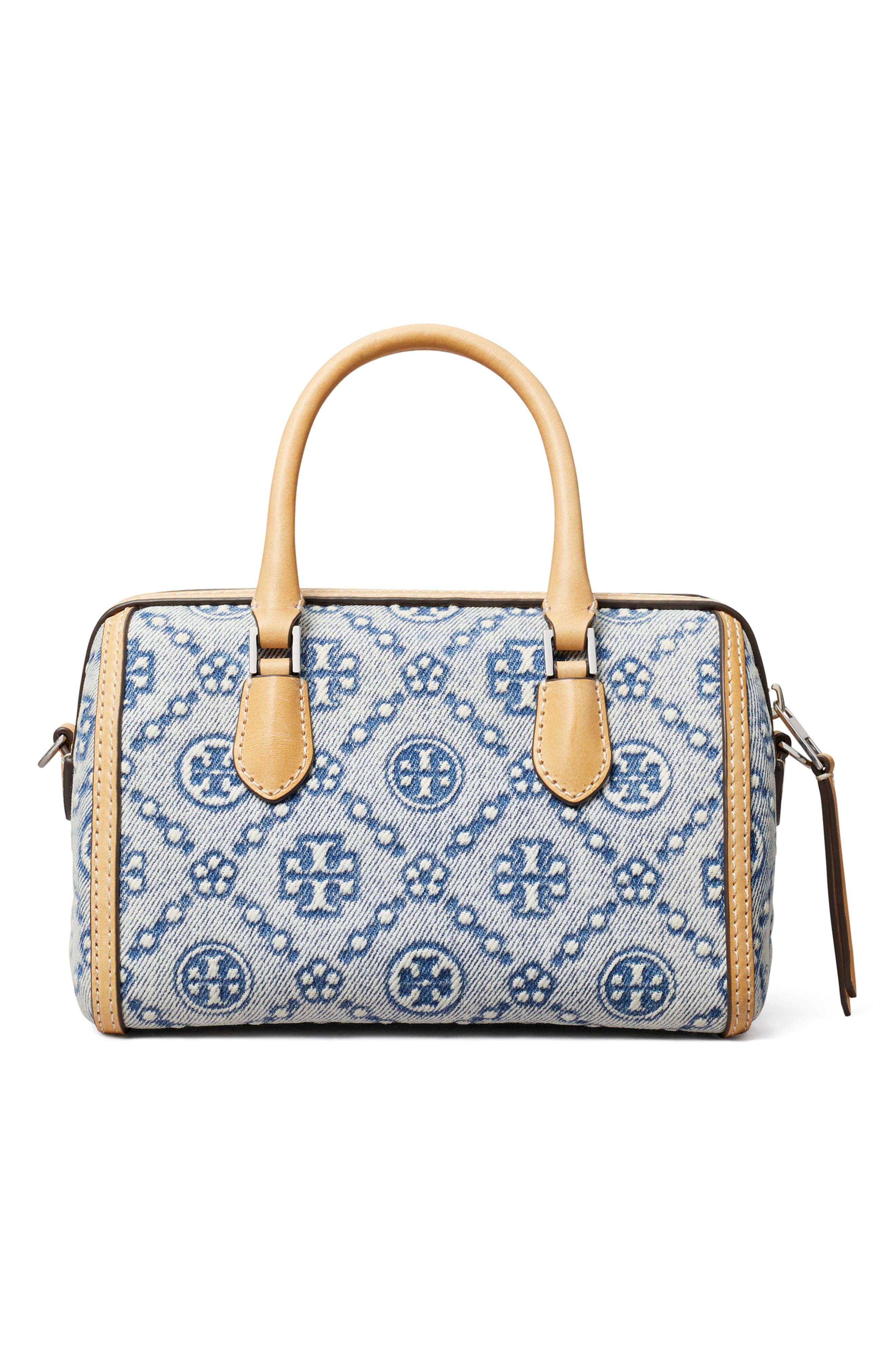 Tory Burch Petite T Monogram Jacquard Barrel Bag, Alternate, color, Powder Blue