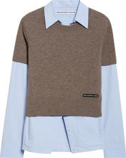 Alexander Wang Stretch Cotton Shirt & Short Sleeve Wool Blend Sweater