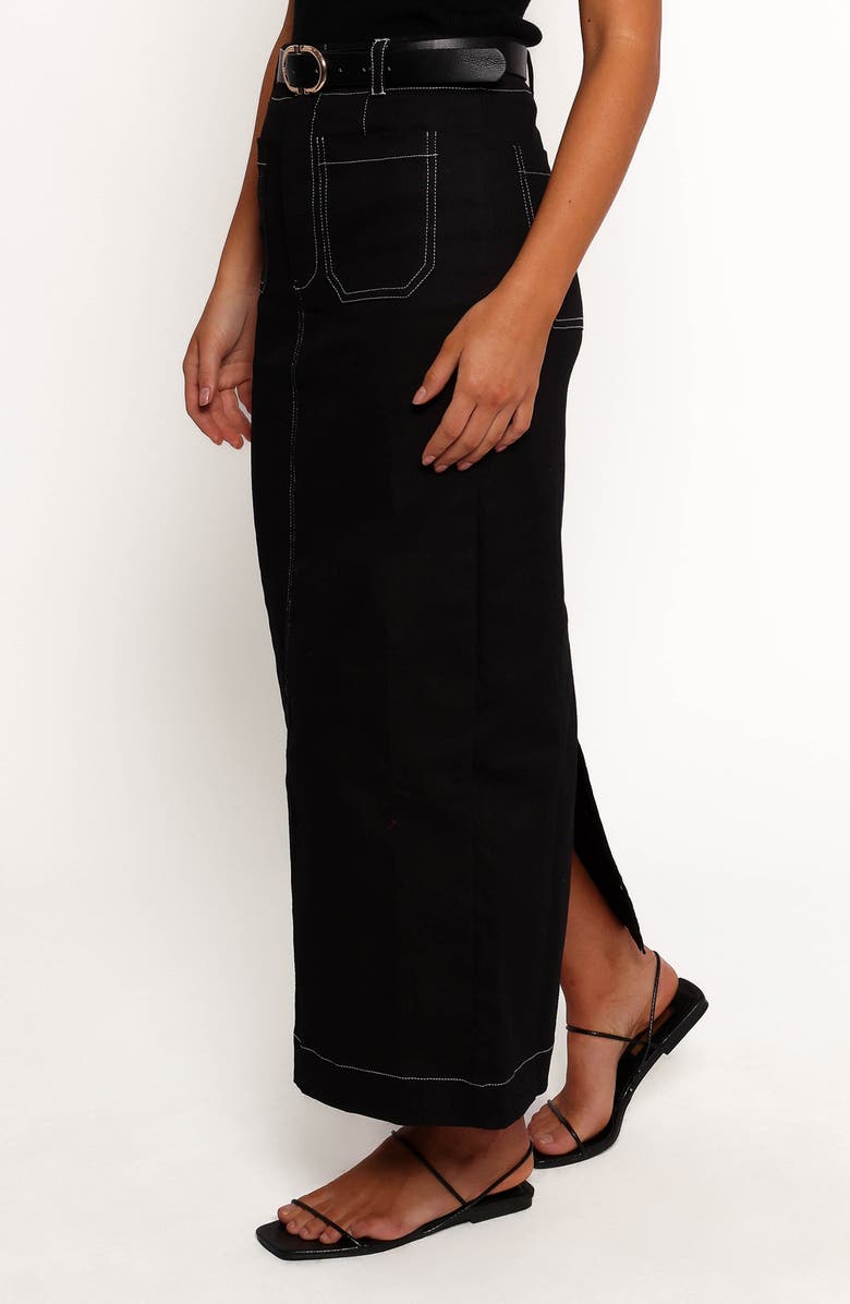 Petal & Pup Nikko Topstitch Detail Stretch Cotton Midi Skirt, Alternate, color, Black