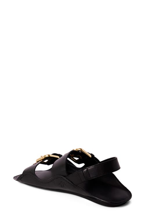 Free People Blossom Buckle Flat Sandal In Black Leather