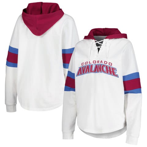 Women's G-III 4Her by Carl Banks White/Burgundy Colorado Avalanche Goal Zone Long Sleeve Lace-Up Hoodie T-Shirt