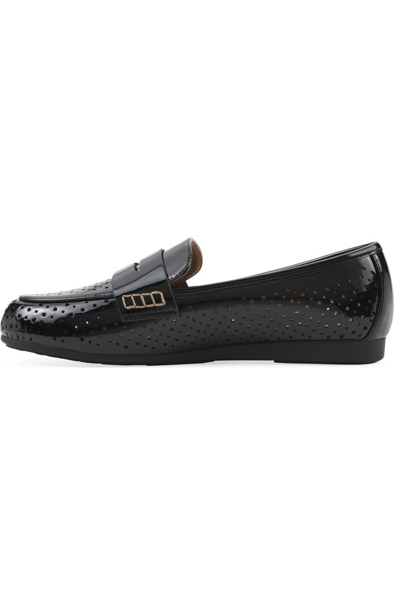 White Mountain Footwear Wallace Perforated Penny Loafer, Alternate, color, Black/Patent
