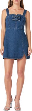 Endless Rose Rhinestone Bow Trim Denim Minidress