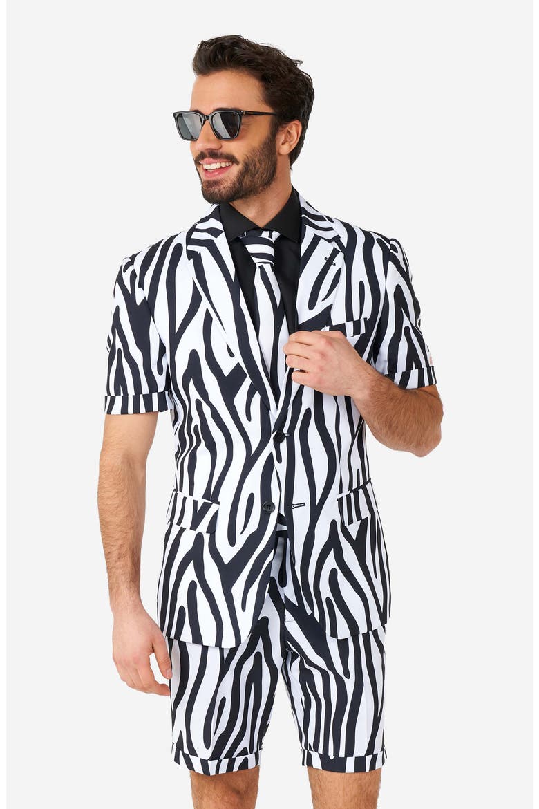 Zazzy Zebra Summer Trim Fit Two-Piece Short Suit with Tie, Alternate, color, BLACK