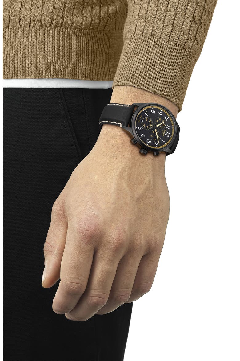 Chrono XL Chronograph Leather Strap Watch, 45mm, Alternate, color, BLACK