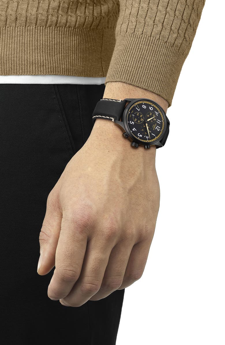 Tissot Chrono XL Chronograph Leather Strap Watch, 45mm, Alternate, color, Black/ Black