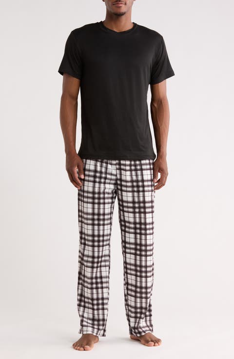 Crewneck T-Shirt & Plaid Pajama Pants Set