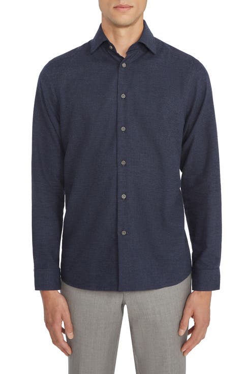 Glen Modern Fit Houndstooth Check Cotton Button-Up Shirt