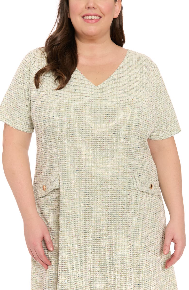 London Times Bouclé Metallic Tweed Dress, Alternate, color, Green/ Multi