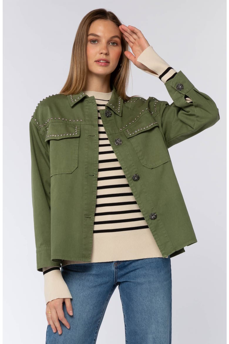 Odette Studded Utility Jacket, Alternate, color, OLIVE/ STUDS