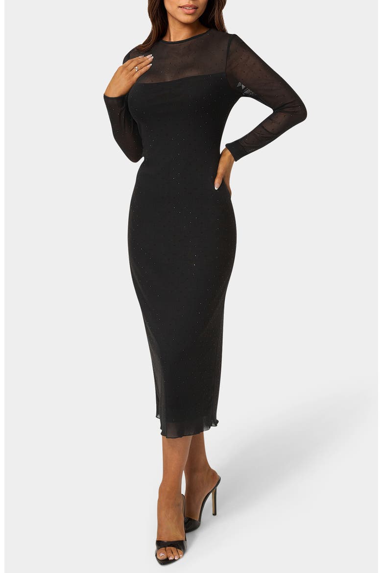 bebe long sleeve bodycon dress Rhinestone Mesh Body-Con (Women) White