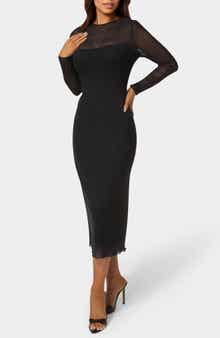 bebe Rhinestone Mesh Long Sleeve Body-Con Dress