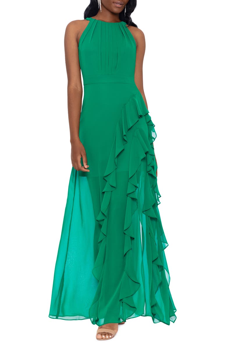 Betsy & Adam Ruffle Chiffon Gown, Main, color, 
