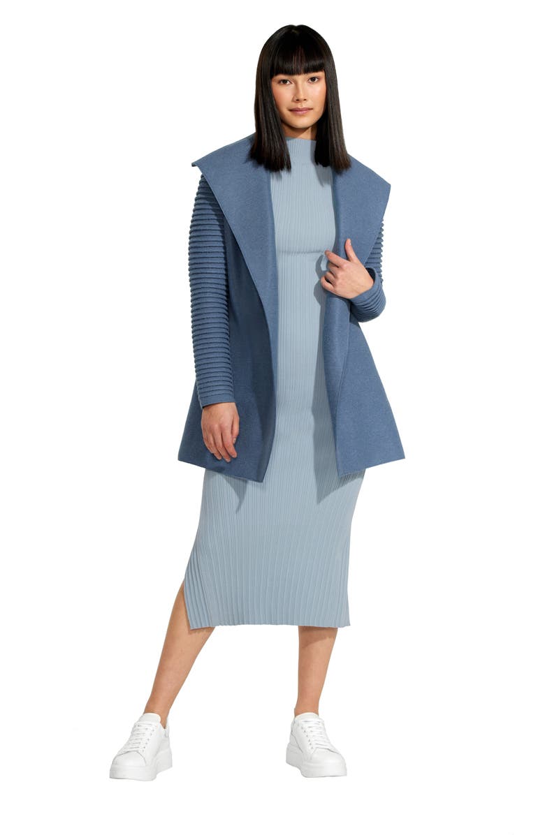 SENTALER Rib Sleeve Alpaca & Wool Wrap Coat, Alternate, color, Dusty Blue