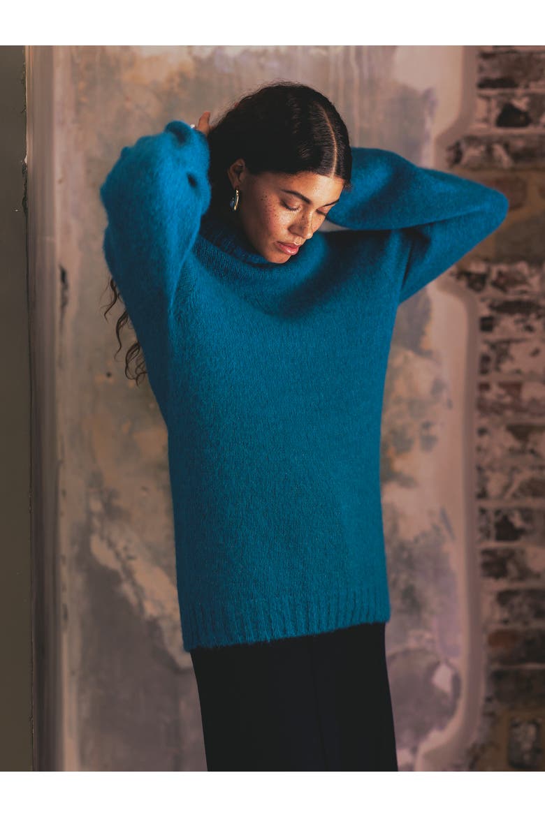 Alpaca Cott Slch Turtleneck Sweater, Alternate, color, DEEP ICELANDIC BLUE