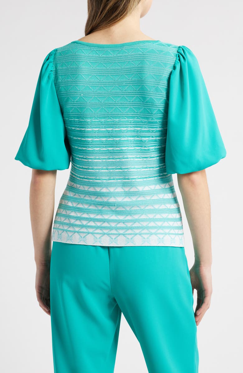Ming Wang Stripe Mixed Media Jacquard Tunic, Alternate, color, Emerald Awe/ Calypso Blue