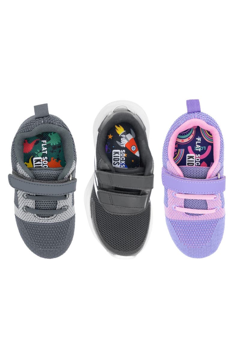 FLAT SOCKS Kids' Assorted 3-Pack Dinosaur Flat Sock Insoles, Alternate, color, Black/ Green/ Purple Assorted